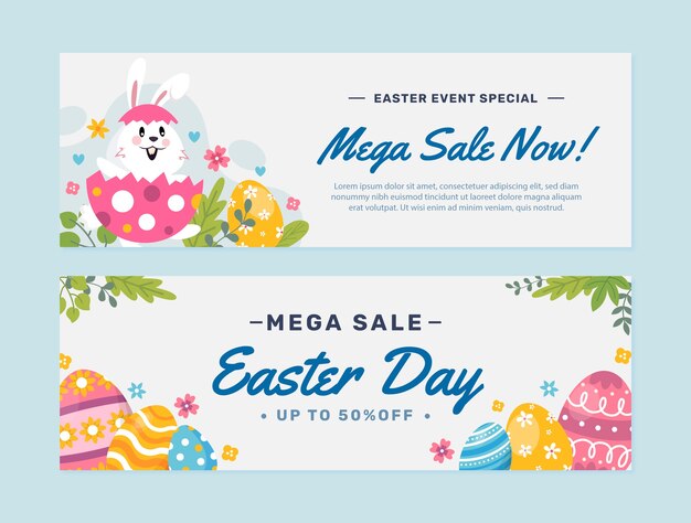 Banner de venta de pascua plano dibujado a mano