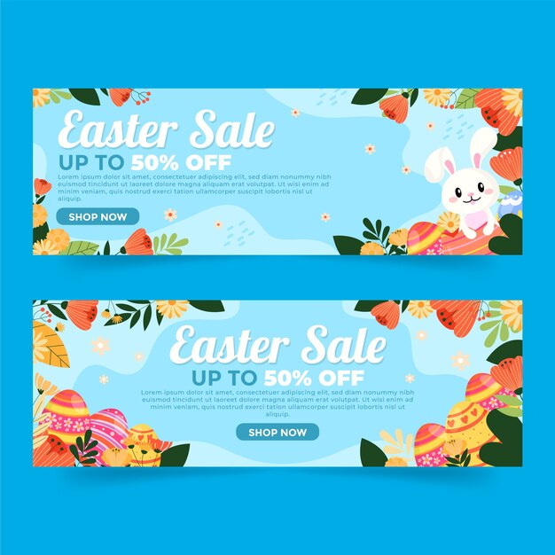Banner de venta de pascua plano dibujado a mano