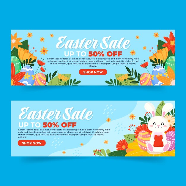 Banner de venta de pascua plano dibujado a mano