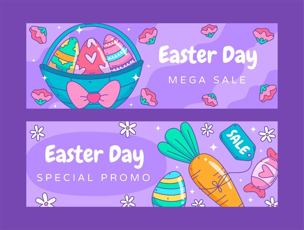 Banner de venta de pascua plano dibujado a mano