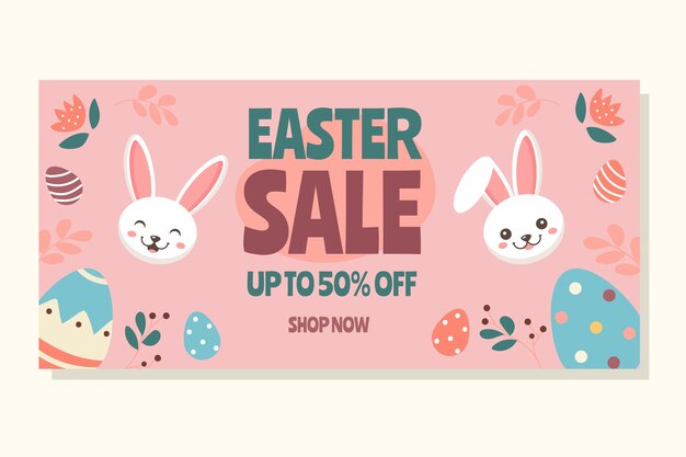 Banner de venta de pascua plano dibujado a mano