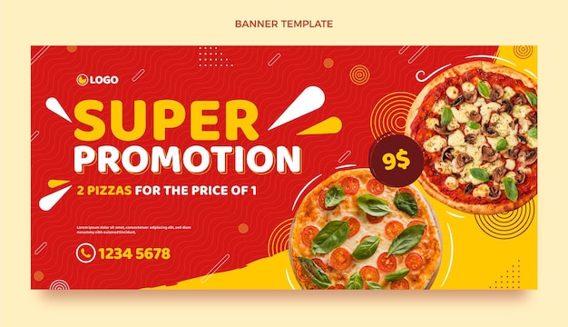 Vector gratuito banner de venta de pizza de diseño plano