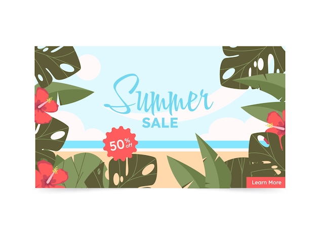 Vector gratuito banner de venta plana dibujada a mano de verano