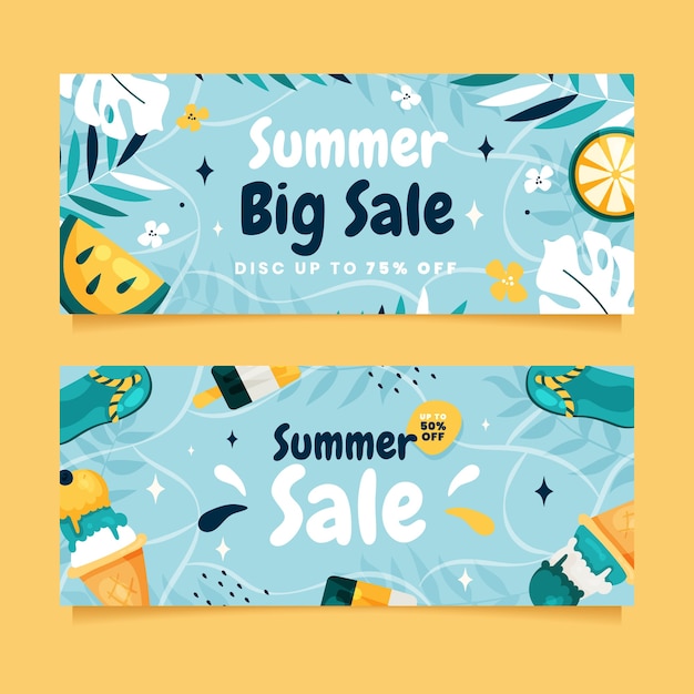 Vector gratuito banner de venta plana dibujada a mano de verano