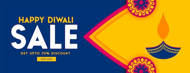 Banner de venta plana feliz diwali en colores de estilo indio