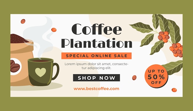 Vector gratuito banner de venta de plantación de café dibujado a mano