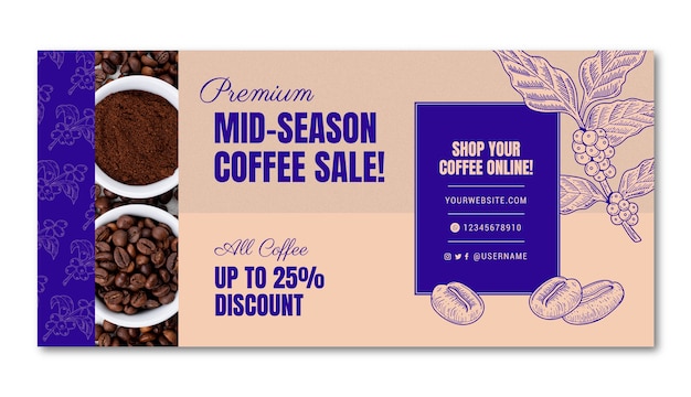 Banner de venta de plantación de café dibujado a mano