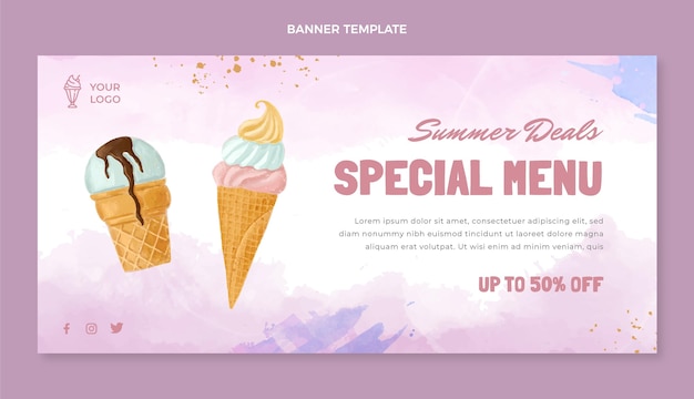 Banner de venta de postres en acuarela