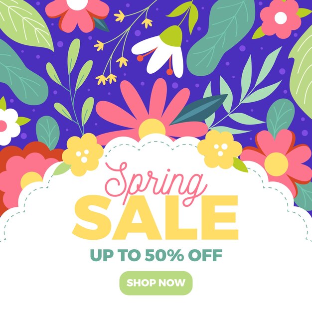 Banner de venta de primavera en diseño plano