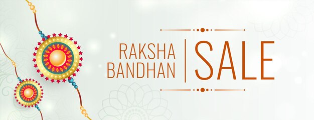 Banner de venta de raksha bandhan blanco con rakhi realista