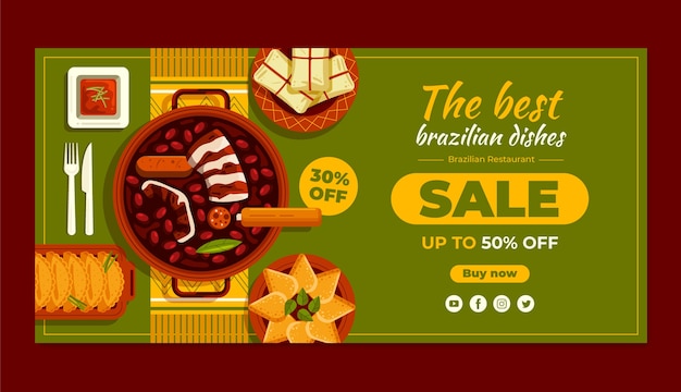 Banner de venta de restaurante brasileño dibujado a mano