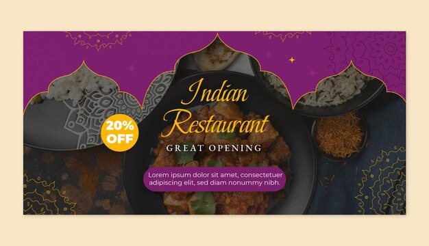 Banner de venta de restaurante indio dibujado a mano