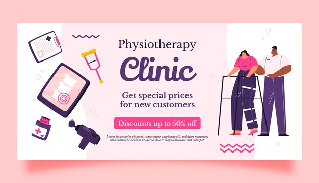 Banner de venta de servicio de fisioterapia dibujado a mano