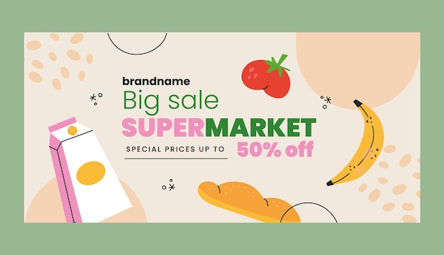 Vector gratuito banner de venta de supermercado dibujado a mano