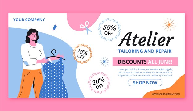 Banner de venta de taller de costura mínima