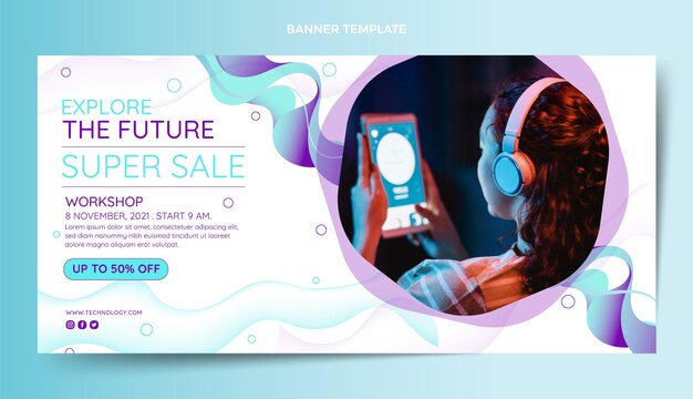 Banner de venta de tecnología fluida abstracta degradado