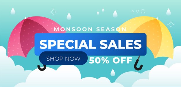 Banner de venta de temporada de monzón degradado