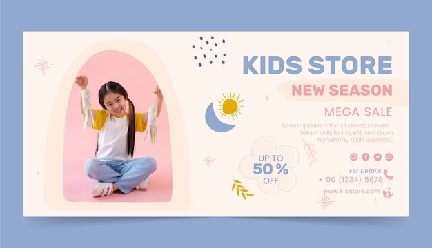 Vector gratuito banner de venta de tienda infantil de diseño plano