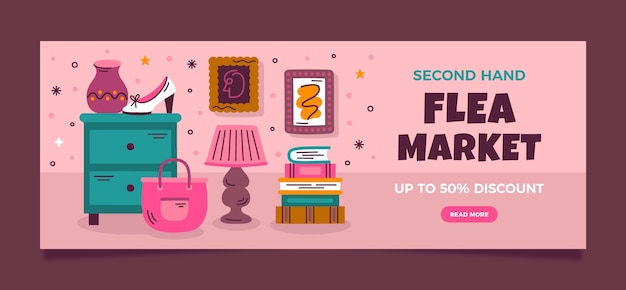 Vector gratuito banner de venta de tienda de segunda mano dibujado a mano