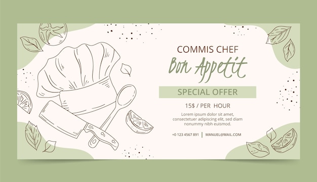 Vector gratuito banner de venta de trabajo de chef dibujado a mano