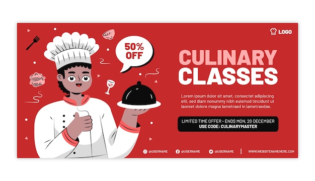 Vector gratuito banner de venta de trabajo de chef de diseño plano