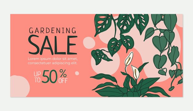 Banner de venta de trabajo de jardinería dibujado a mano