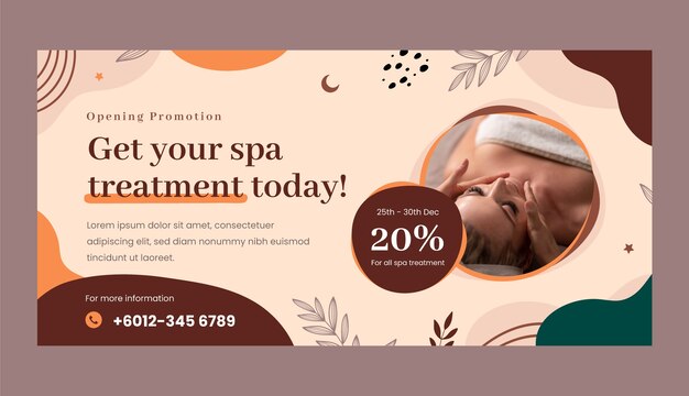 Banner de venta de tratamiento de spa boho dibujado a mano