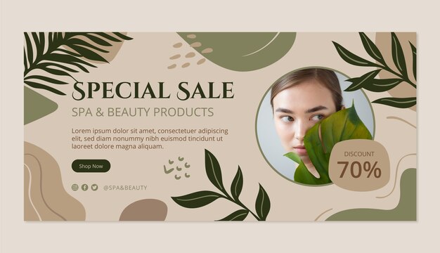 Banner de venta de tratamiento de spa boho de diseño plano
