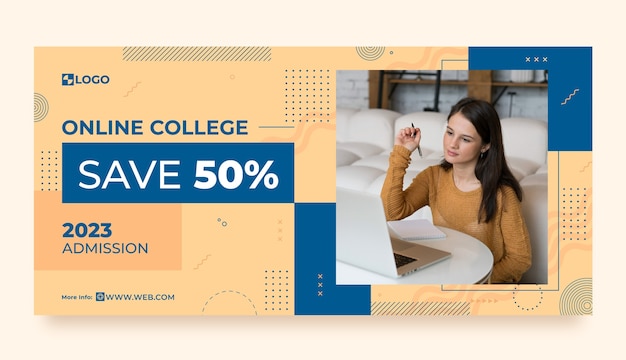 Vector gratuito banner de venta de universidad en línea de diseño plano