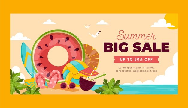 Banner de venta de verano dibujado a mano
