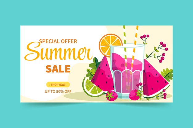 Banner de venta de verano dibujado a mano