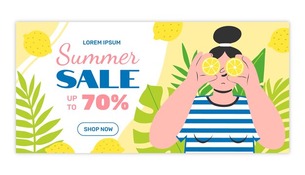 Banner de venta de verano dibujado a mano