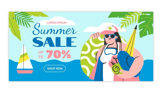 Banner de venta de verano dibujado a mano