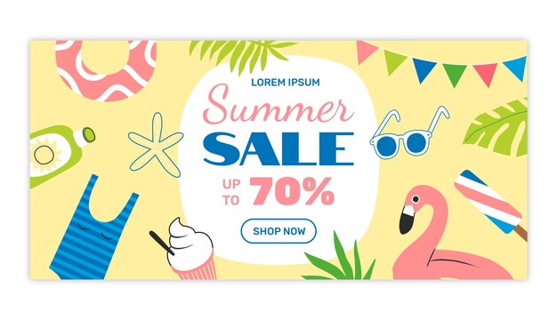 Banner de venta de verano dibujado a mano