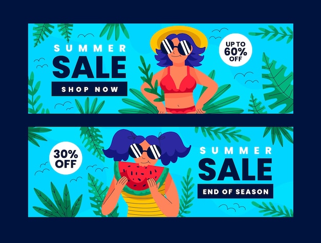 Vector gratuito banner de venta de verano dibujado a mano