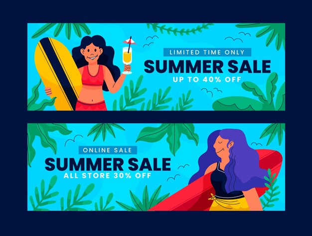 Banner de venta de verano dibujado a mano
