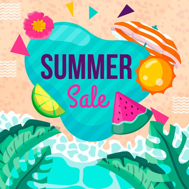 Banner de venta de verano con playa