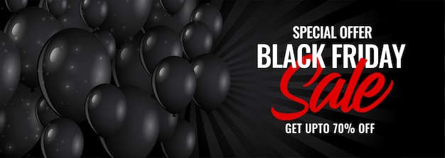 Banner de venta de viernes negro oscuro con globos