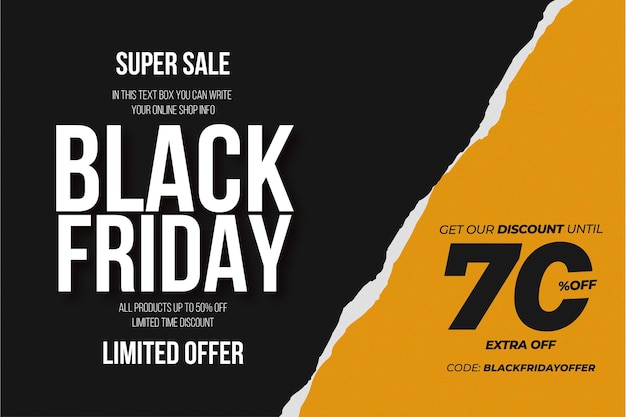 Vector gratuito banner de venta de viernes negro con rasgadura de papel y fondo naranja