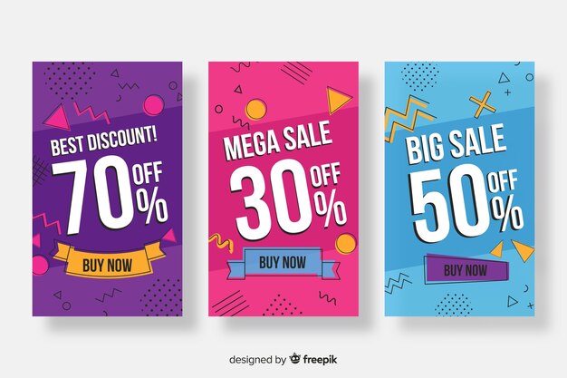 Banner de ventas colección estilo memphis