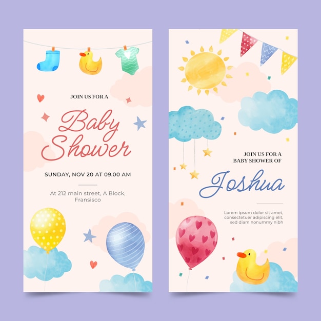 Vector gratuito banner vertical de baby shower acuarela