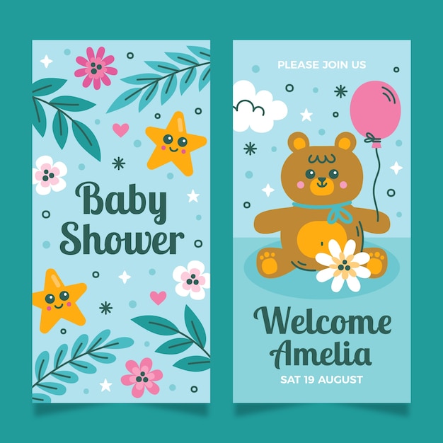 Banner vertical de baby shower dibujado a mano