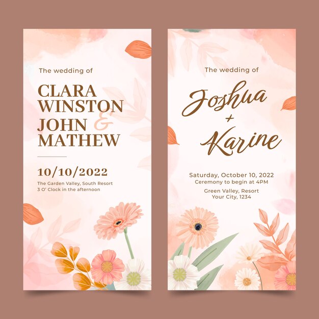 Banner vertical de boda acuarela