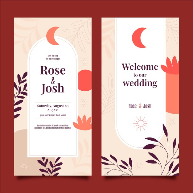 Banner vertical de celebración de boda boho