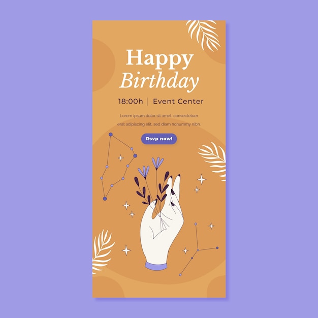 Vector gratuito banner vertical de celebración de cumpleaños dibujado a mano