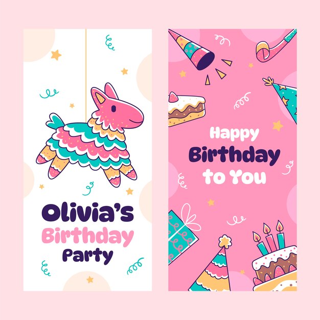 Banner vertical de celebración de cumpleaños dibujado a mano