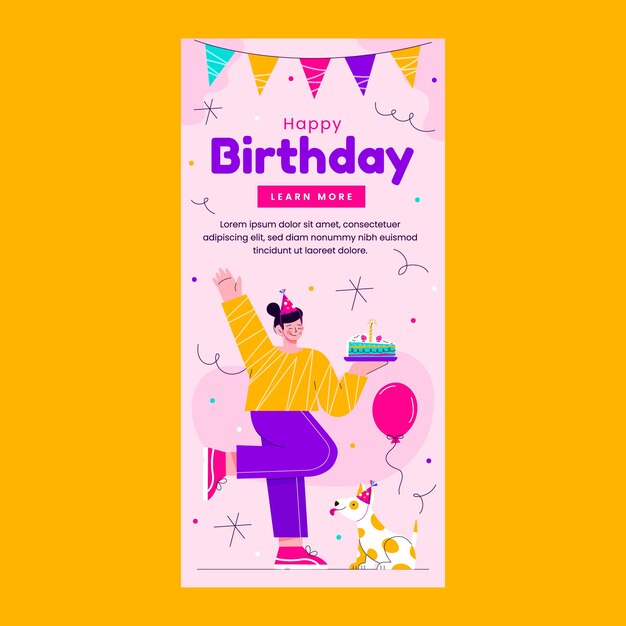 Banner vertical de celebración de cumpleaños dibujado a mano