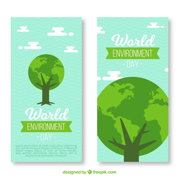 Vector gratuito banner vertical del día del medioambiente con árbol