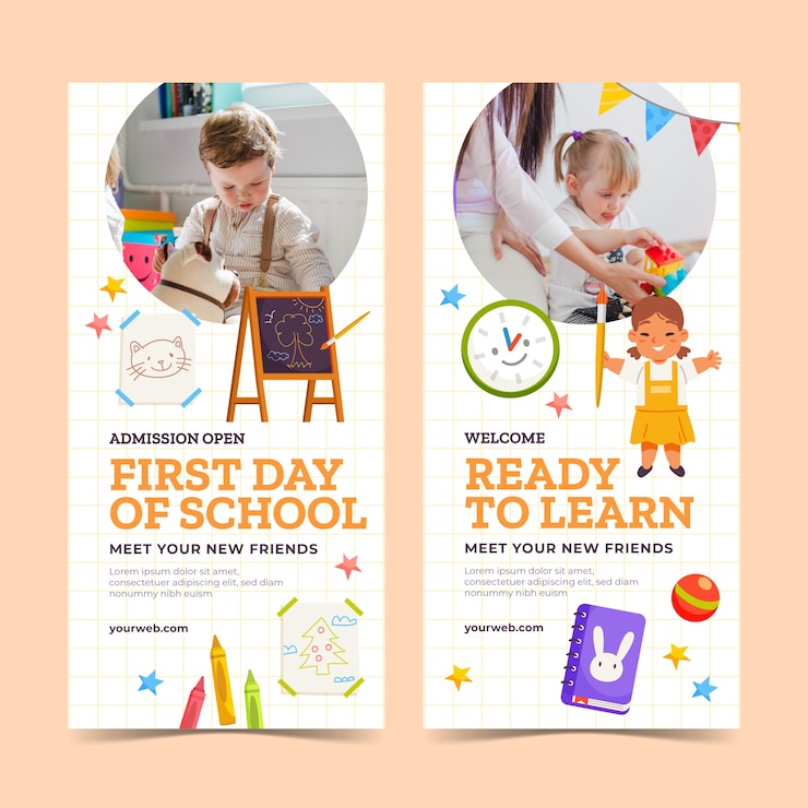 Vector gratuito banner vertical de escuela infantil dibujado a mano