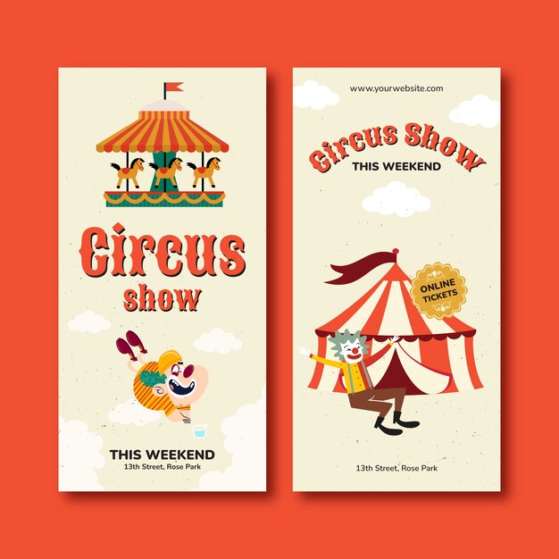 Banner vertical de espectáculo de circo dibujado a mano
